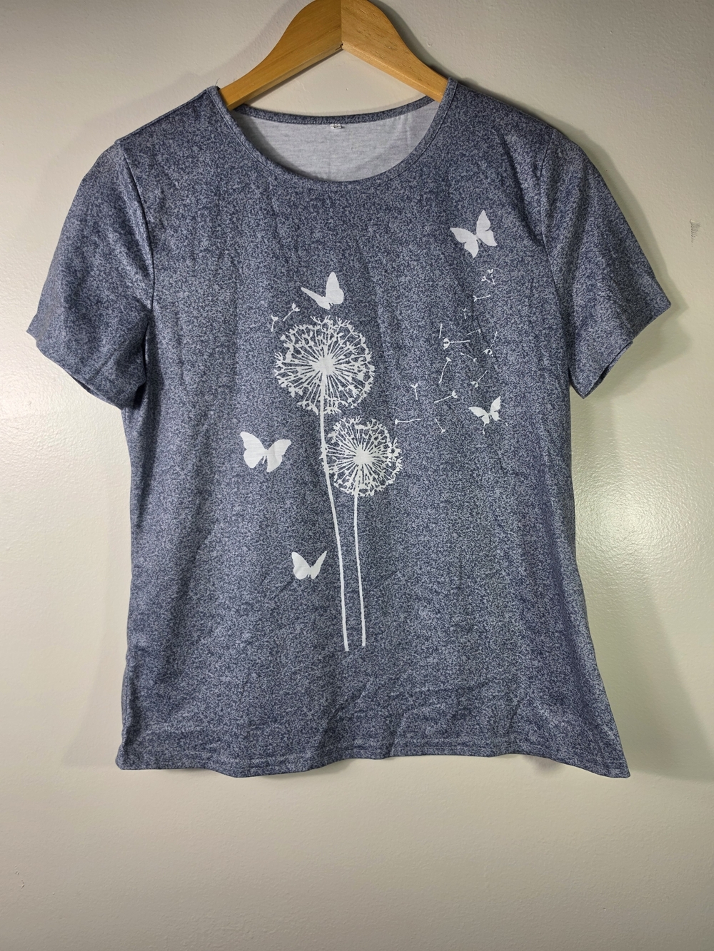 SHEIN Blue Short Sleeve Dandelion & Butterfly Tee